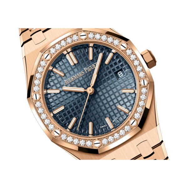 Audemars Piguet Royal Oak 77451OR.ZZ.1361OR.04 Rose Gold Blue Dial 34mm Diamond Bezel - Image 2