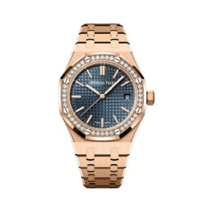 Audemars Piguet Royal Oak 15551OR.ZZ.1356OR.05 Rose Gold with Diamond Bezel Blue Dial 37mm Unisex Watch