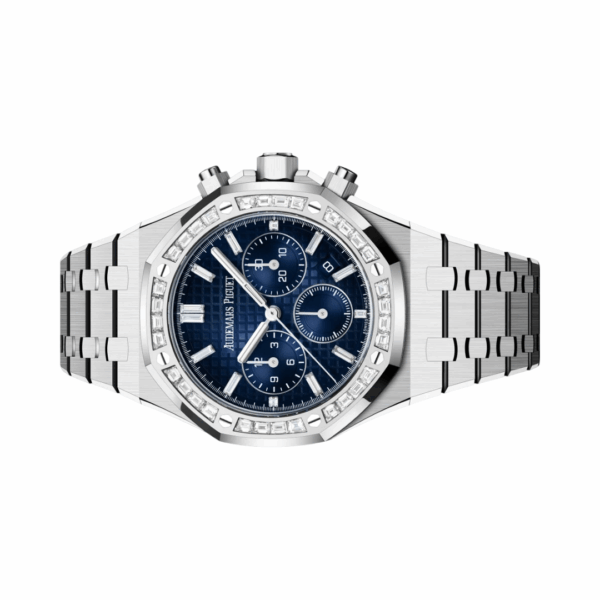 Audemars Piguet Royal Oak Chronograph 26715BC.ZZ.1356BC.01 White Gold Diamond Bezel 38mm Blue Dial Mens Watch - Image 3