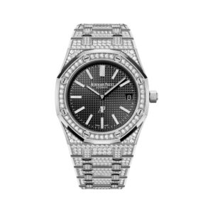 Audemars Piguet Royal Oak Jumbo Extra Thin 15202BC.ZZ.1241BC.03 Black Dial Full Paved Diamond White Gold 39mm Men’s Watch