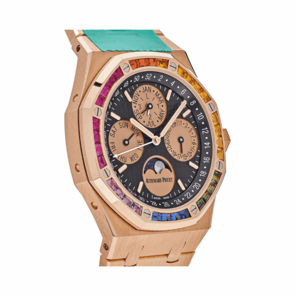 Audemars Piguet Royal Oak 26614OR.YY.1220OR.01 Perpetual Calendar Ltd Edition Rose Gold Black Dial Rainbow Bezel 41mm Men’s Watch - Image 4