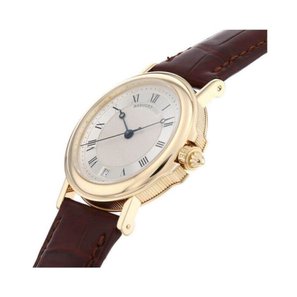 Breguet Marine 3400BA/12/996 Silver Roman Dial Automatic 35.5Mm 18K Yellow Gold Brown Leather Straps Unisex Watch - Image 4