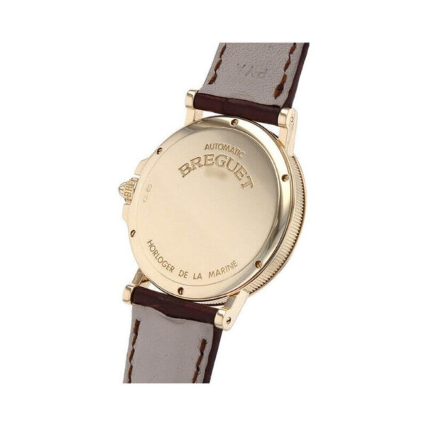Breguet Marine 3400BA/12/996 Silver Roman Dial Automatic 35.5Mm 18K Yellow Gold Brown Leather Straps Unisex Watch - Image 3