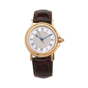 Breguet Marine 3400BA/12/996 Silver Roman Dial Automatic 35.5Mm 18K Yellow Gold Brown Leather Straps Unisex Watch