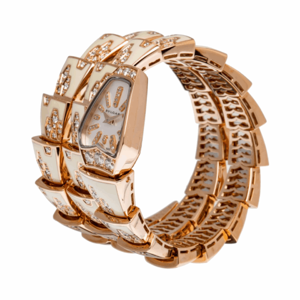 Bvlgari Serpenti 101985 Rose Gold Enamel Double Twirl Scagllie Bracelet MOP Dial - Image 4