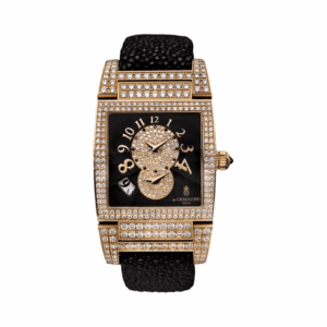 De Grisogono Instrumento UNO DF 6064 Automatic Rose Gold Diamond Bezel Galuchat Strap Black Diamond Dial