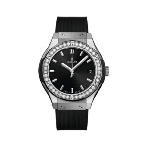 Hublot Classic Fusion 581.NX.1470.RX.1104 Titanium Diamonds Black Dial 33mm Ladies Watch