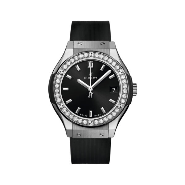 Hublot Classic Fusion 581.NX.1470.RX.1104 Titanium Diamonds Black Dial 33mm Ladies Watch