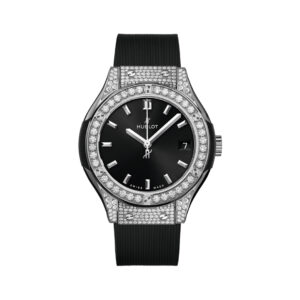 Hublot Classic Fusion 581.NX.1470.RX.1704 Titanium Pave Diamond Quartz Black 33mm Ladies Watch