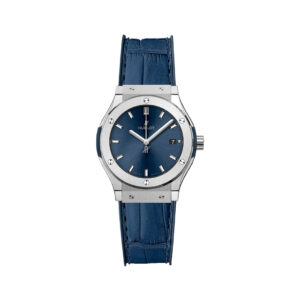 Hublot Classic Fusion 581.NX.7170.LR Titanium Blue Quartz 33mm Ladies Watch