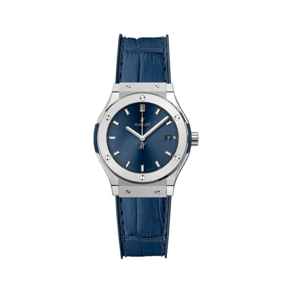 Hublot Classic Fusion 581.NX.7170.LR Titanium Blue Quartz 33mm Ladies Watch