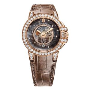 Harry Winston Pre -Owned Ocean Lady Brown Leather Strap Rose Gold Ladies Watch