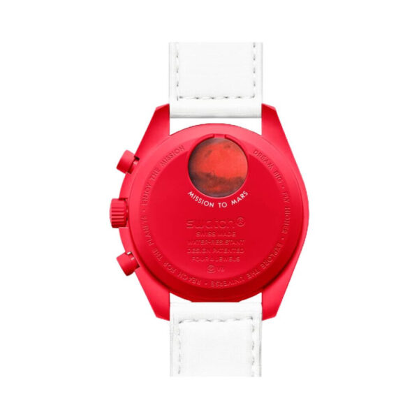 Omega X Swatch Mission To Mars So33R100 Moonswatch Red Bioceramic 42Mm White Straps Unisex Watch - Image 2