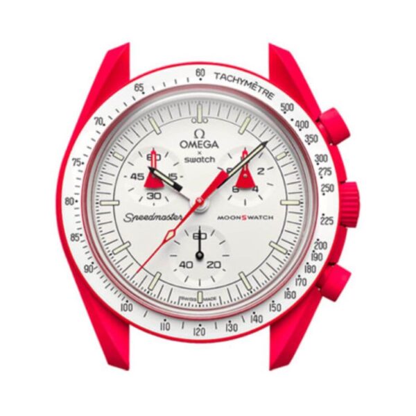 Omega X Swatch Mission To Mars So33R100 Moonswatch Red Bioceramic 42Mm White Straps Unisex Watch - Image 3