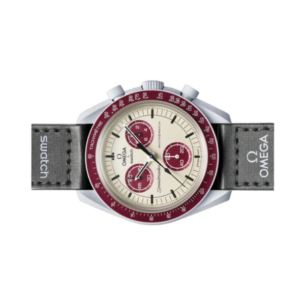 Omega X Swatch Mission To Pluto So33M101 Moonswatch Burgundy Bioceramic - Image 4