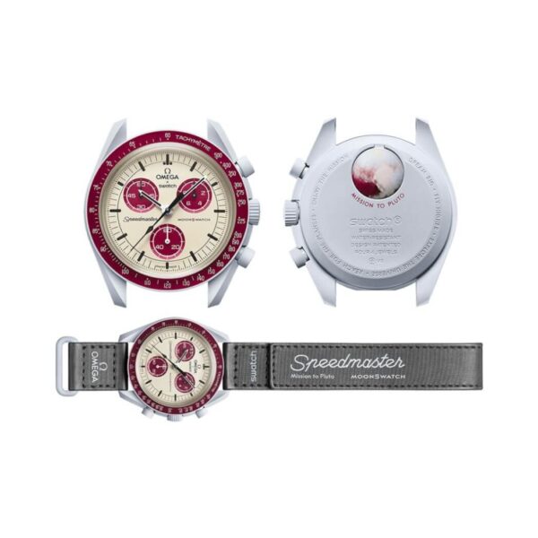 Omega X Swatch Mission To Pluto So33M101 Moonswatch Burgundy Bioceramic - Image 5