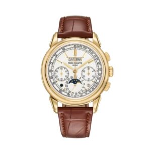 Patek Philippe Grand Complications 5270J-001 Perpetual Chronograph Hand Wind White Dial 41Mm 18K Yellow Gold Brown Leather Straps Men’S Watch