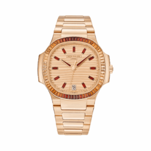 Patek Philippe Nautilus 7118/1300R Rose-Gilt Waves Baguette Paved Bezel 18K Rose Gold