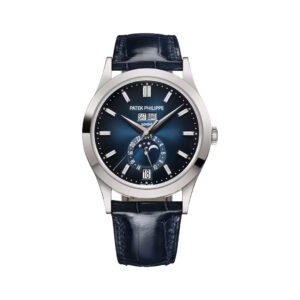 Patek Philippe Complications 5396G-017 Annual Calendar Moonphase 18k White Gold 38.5mm Blue Dial Men’s Watch
