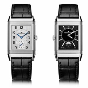 Jaeger-Lecoultre Pre Reverso Classic Medium Duoface Small Seconds Watch 42.9 Mm Stainless Steel Case – Silvered Guilloché Dial – Black Leather Strap