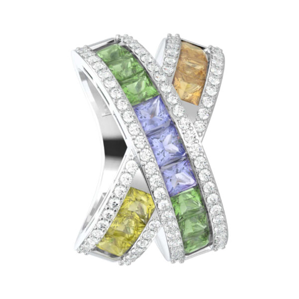 RAINBOW SAPPHIRE PRINCESS RING- 4.89 CTS- HRD-G-H/SI 785R,Total Wt – 9.93gm - Image 2