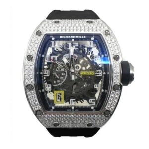 Richard Mille RM 030 WG Full Pave Diamond 42.7Mm X 50Mm 18K White Gold Black Rubber Straps Men’S Watch