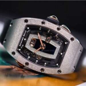 Richard Mille Rm 037 Wg Onyx And Diamond Dial 34.40Mm 18K White Gold Black Rubber Straps Ladies Watch