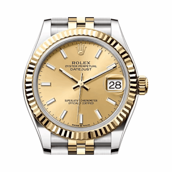 Rolex Datejust 31mm 278273 Yellow Dial Steel And Gold Yellow Gold Fluted Bezel Jubilee Womens Watch - Image 3