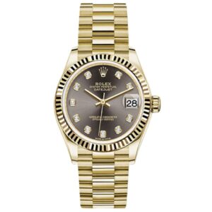 Rolex Datejust M278278-0036 Fluted Bezel Yellow Gold Dark Grey Diamond