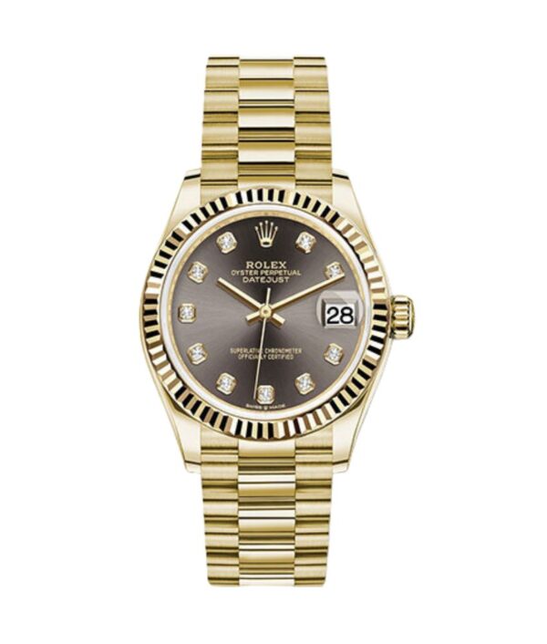Rolex Datejust M278278-0036 Fluted Bezel Yellow Gold Dark Grey Diamond
