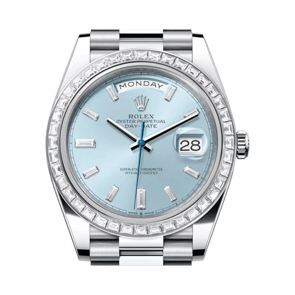 Rolex Day Date 228396TBR Automatic Platinum Baguette Bezel 40MM Ice Blue Dial Unisex Watch - Image 3