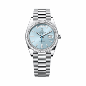 Rolex Day Date 228396TBR Automatic Platinum Baguette Bezel 40MM Ice Blue Dial Unisex Watch