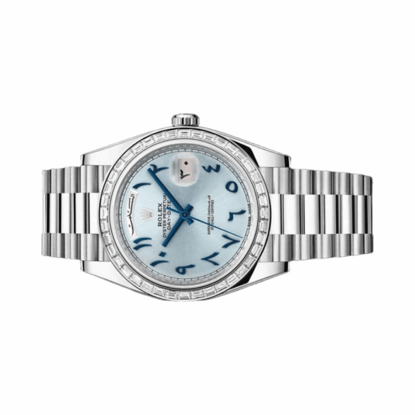 Rolex Day Date 22839TBR Automatic Diamond Bezel Arabic Numerals 40mm Ice Blue Dial Unisex Watch - Image 2