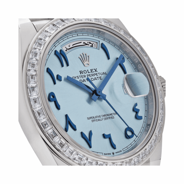 Rolex Day Date 22839TBR Automatic Diamond Bezel Arabic Numerals 40mm Ice Blue Dial Unisex Watch - Image 5