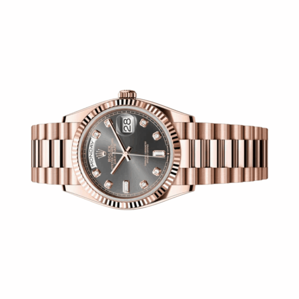 Rolex Day-Date 36 President 128235-0050 18K Everose Gold Fluted Bezel 36mm Slate Gray Dial Ladies Watch - Image 2