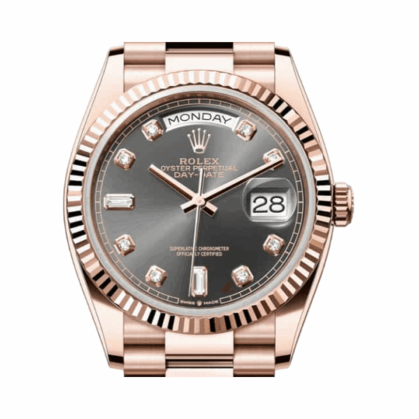 Rolex Day-Date 36 President 128235-0050 18K Everose Gold Fluted Bezel 36mm Slate Gray Dial Ladies Watch - Image 3