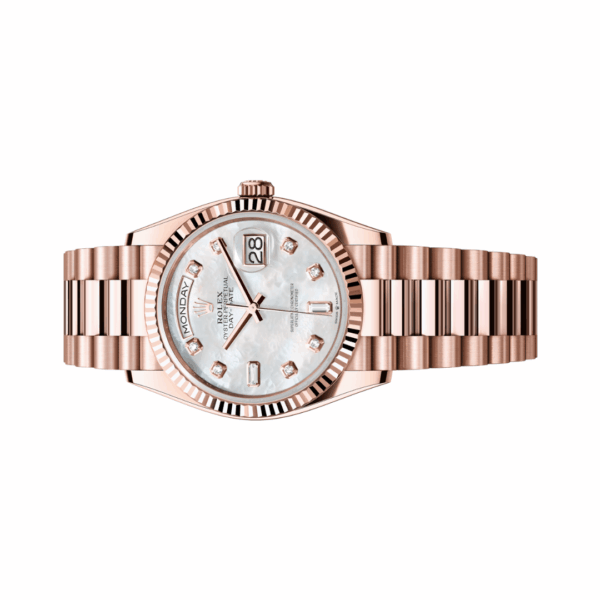 Rolex Oyster Perpetual Day Date M128235-0029 18ct Everose Gold Diamond Set MOP Dial - Image 2