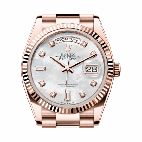 Rolex Oyster Perpetual Day Date M128235-0029 18ct Everose Gold Diamond Set MOP Dial - Image 3