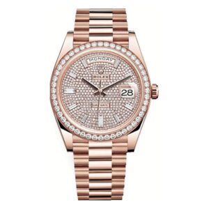 Rolex Day-Date 228345Rbr Dpbdp 40Mm Pave Baguette Rose Gold And Diamond Bezel Men’S Watch