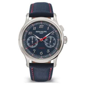 Patek Philippe Grand Complications 5470P-001 1/10Th Second Monopusher Chronograph Blue Dial 41Mm Platinum Navy Blue Leather Straps Men’S Watch