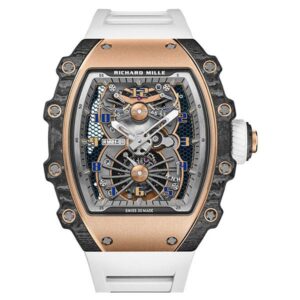 Richard Mille Rm 21-01 Tourbillon Aerodyne Rose Gold & Carbon Dial 42.68Mm X 50.12Mm White Rubber Straps Men’S Watch