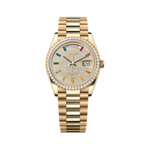 Rolex Day-Date Diamond Bezel 128348RBR-0030 Diamond-Paved Yellow Gold 36mm Women’s Watch