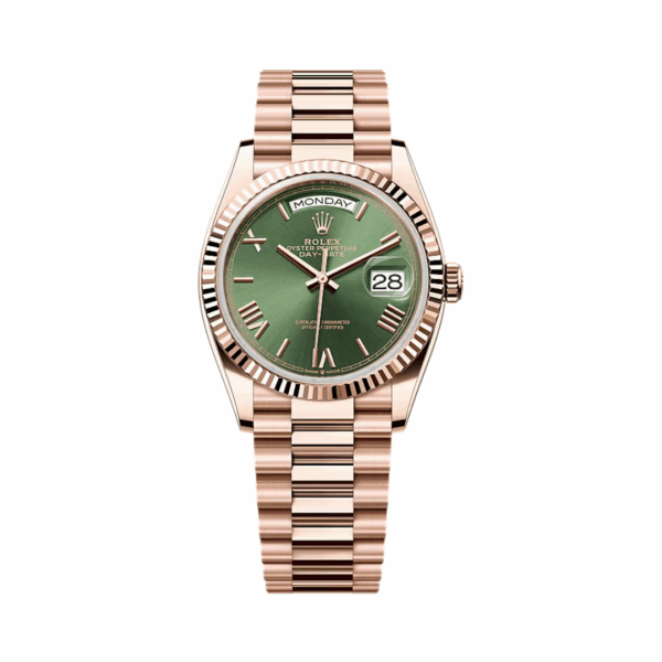Rolex Day-Date 128235-0089 Olive Green Everose Gold 36mm Women’s Watch