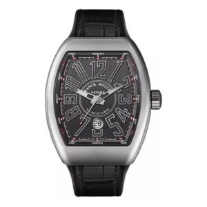Franck Muller Vanguard V 45 Sc Dt Ac Br Nr Black Dial 45Mm Stainless Steel Black Leather Straps Men’S Watch
