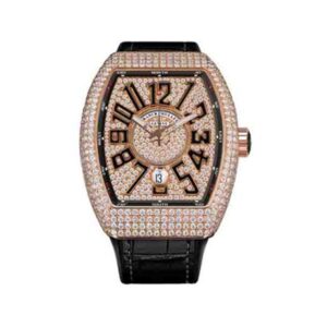 Franck Muller Vanguard V 45 Sc Dt D Cd 5N Nr Diamond Fave 53.7Mm Automatic Rose Gold Black Leather Strap Men’S Watch