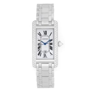 Cartier Tank Americaine 18K White Gold Factory Diamond Bezel Ladies Watch