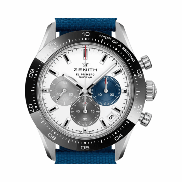 Zenith Chronomaster Sport 03.3100.3600/69.C823 Black Bezel Blue Fabric Strap 41mm White Dial Unisex Watch - Image 4