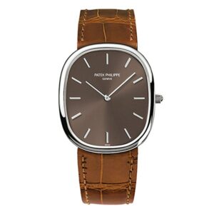 Patek Philippe Golden Ellipse 3738/100G-012 Brown Dial 35.6Mm 18K White Gold Brown Leather Straps Ladies Watch
